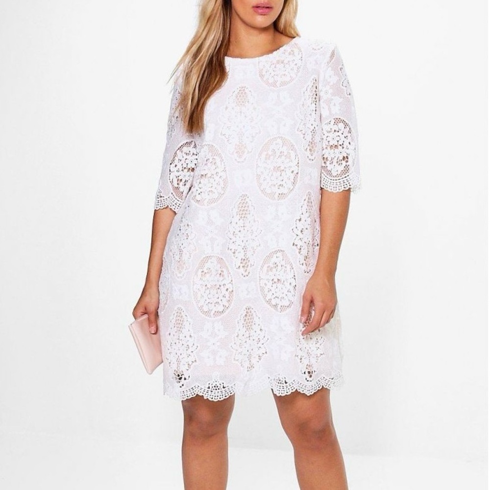 Boohoo white lace shift dress NWT